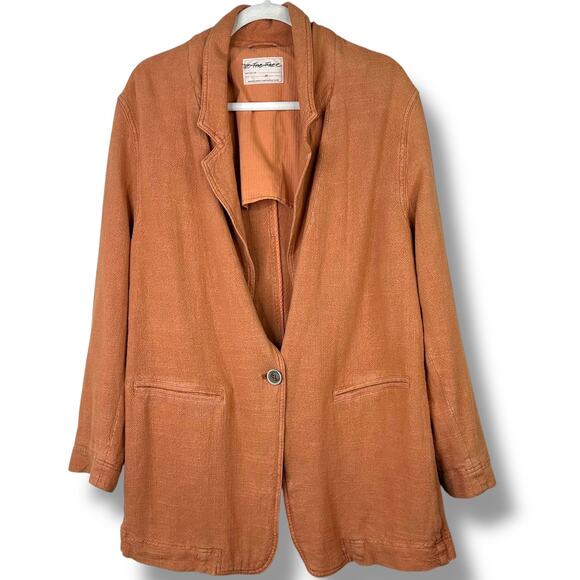 Free People NWOT We The Free Brown Button Linen Cotton Blend Heavy Blazer Jacket - Picture 1 of 9
